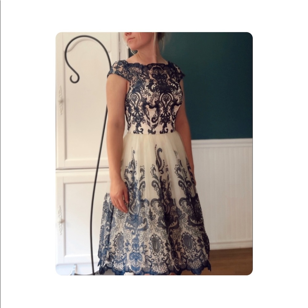 Vintage Blue and White Laced Formal Dress